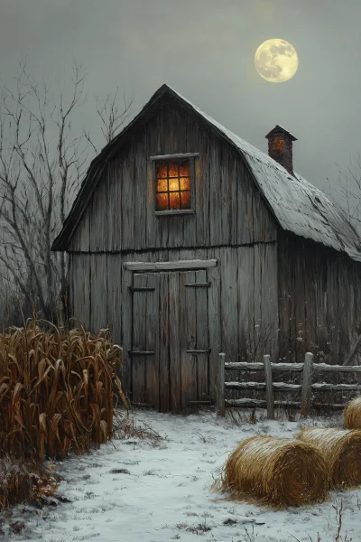 Moonlit Barn Scene