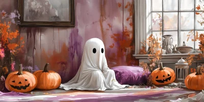 Adorable Ghost in Living Room