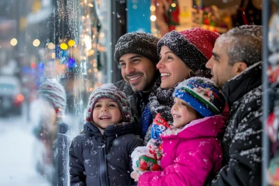 Family Enjoying Christmas Display