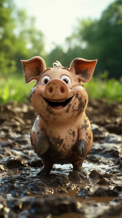 Playful Pig in Mud