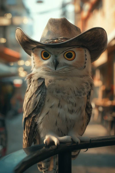 Owl in the Streets with Cowboy Hat