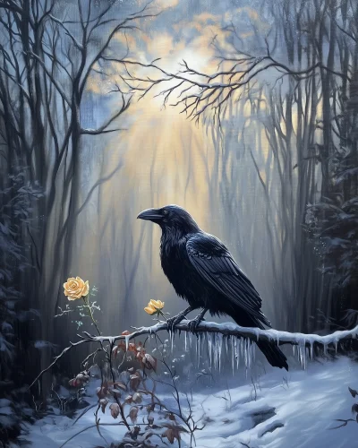 Symbolic Raven in Winter