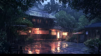 Old Japanese House in the Rain