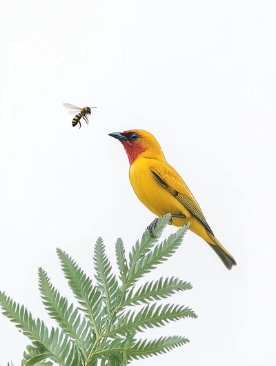 Yellow Oriole on Acacia Branch