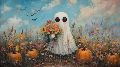 Cute Ghost with Flowers