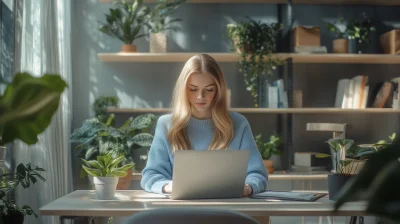 Blonde girl working