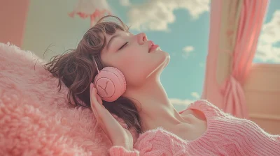 Girl with Pink Headphones