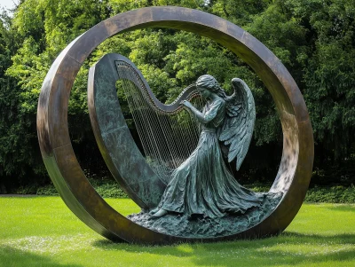 Bronze Harp and Angel Statue