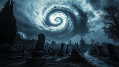 Surreal Hurricane Over Cemetery