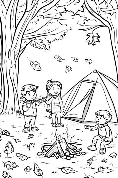 Autumn Family Camping Scene