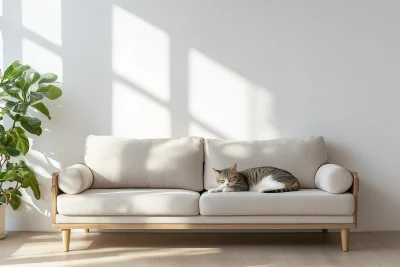 Minimalist Living Room with Sleeping Cat