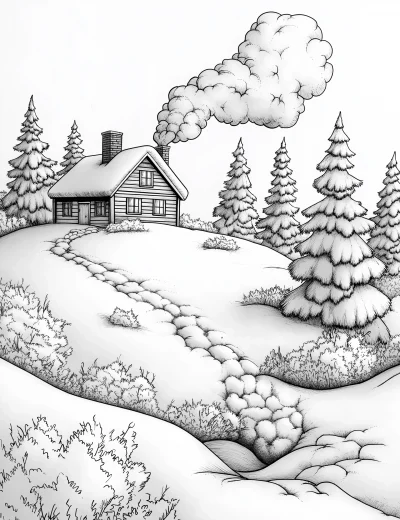 Snowy Landscape Coloring Page