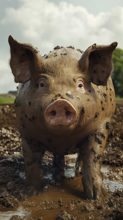 Playful Pig in Mud