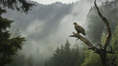 Majestic Eagle in Misty Forest