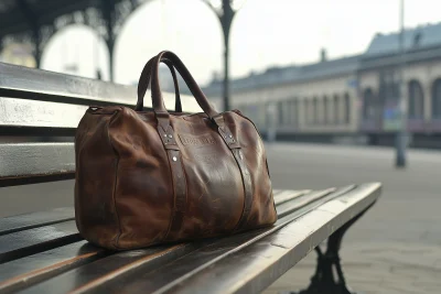 Leather Bag on Railway Bench