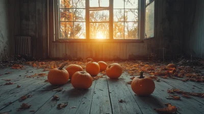 Abandoned Room with Pumpkins