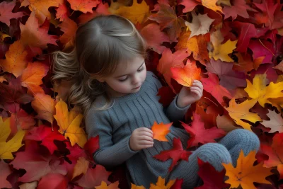 Curious Girl in Autumn Leaves