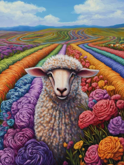 Sheep in a Yarn Field