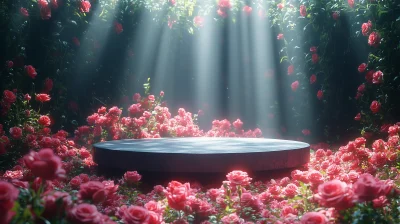 Illuminated Black Platform in Flower Field