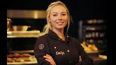 Blonde Woman in Chocolatier Jacket