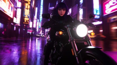 Girl Riding Harley at Night