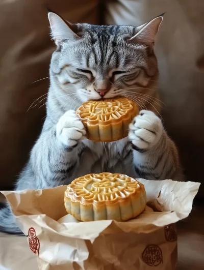 Cat Enjoying Mooncakes