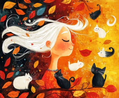 Joyful Cats and Autumn Leaves