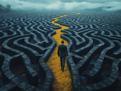 Man Walking Towards Maze