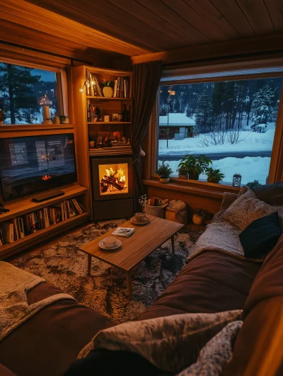 Cozy Cabin at Night