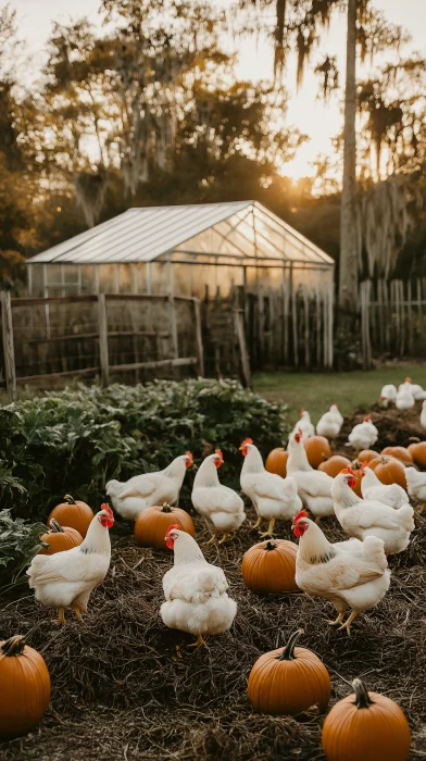 Chickens in Greenhouse