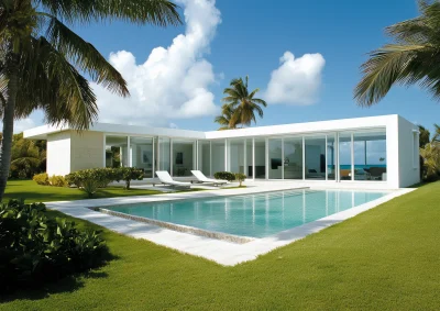 Modern White House with Glass in Caribbean