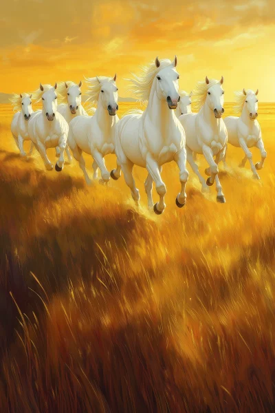 Horses in Golden Grassland