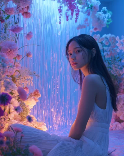 Dreamy Neon Waterfall