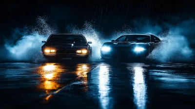 Luxury Cars Confrontation at Night