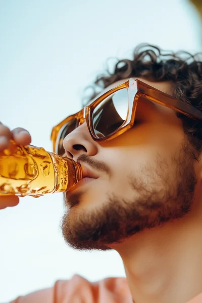 Man Drinking Soda by the Pool