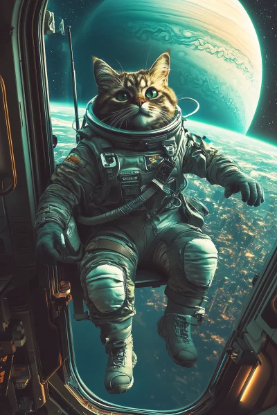 Space Cat in Futuristic Landscape