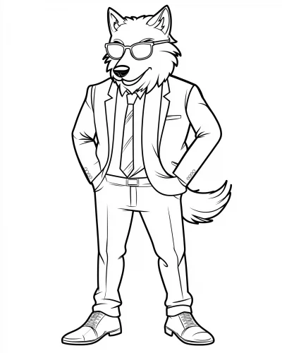 Dapper Wolf Coloring Page