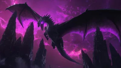 Majestic Black Dragon in Space