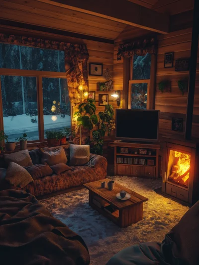 Cozy Cabin at Night