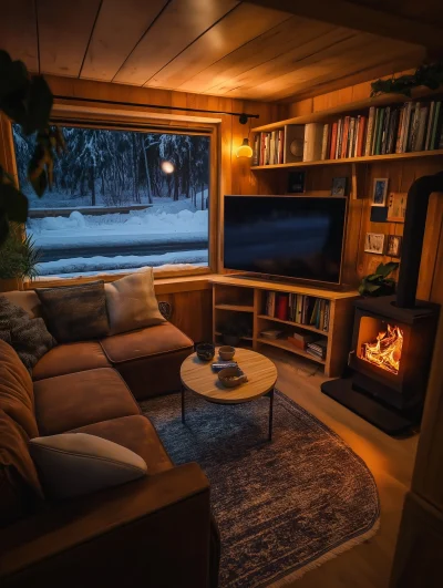 Cozy Cabin at Night