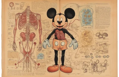 Vintage Medical Textbooks with Mickey Mouse Biology Illustrations