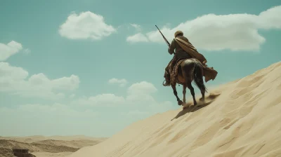 Man Riding Horse on Sand Hill