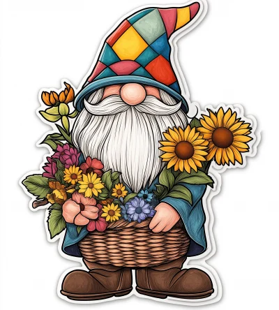 Whimsical Gnome with Flowers