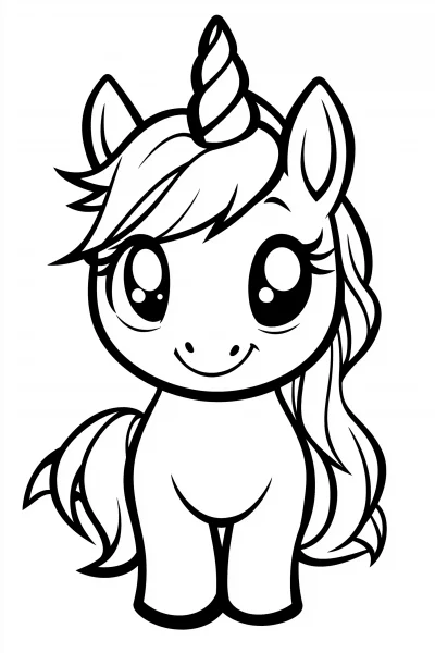 Cute Kawaii Cartoon Unicorn Coloring Page