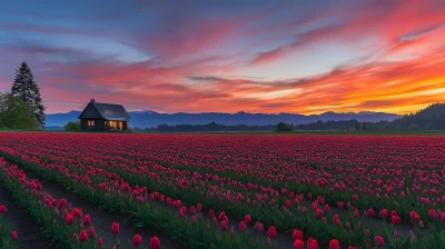 Tulip Field at Sunset