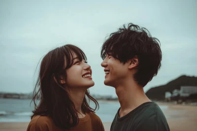 Modern Japanese Couple at the Beach