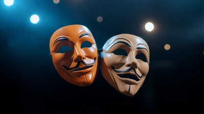 Theater Masks in Dramatic Lighting