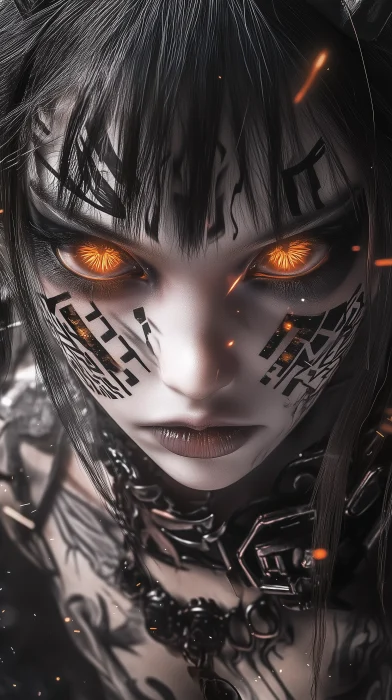 Cyberpunk Woman with Orange Eyes