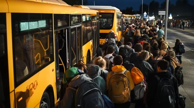 Crowd Waiting for Buses