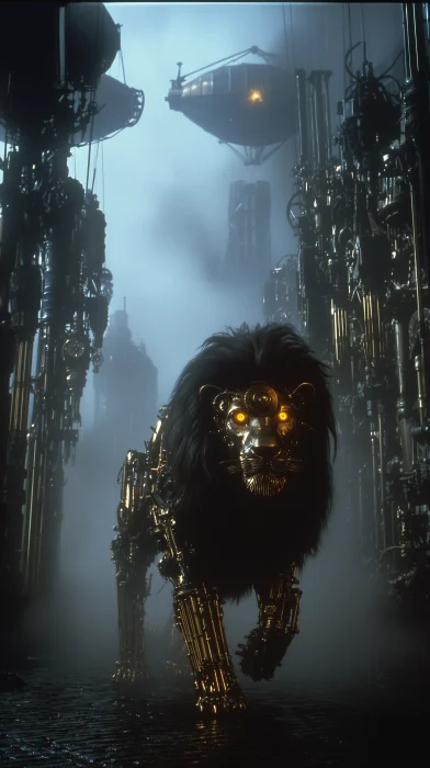 Clockwork Lion in Fog